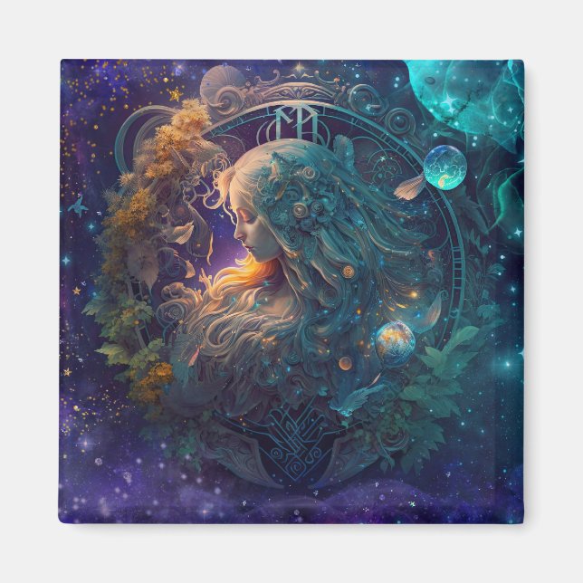 Jungfrau-Sternzeichen Wasserfarben-Design Magnet (Vorne)