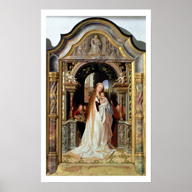 Jungfrau und Kind mit Drei Engeln, zentrale Tafel Poster (Vorne)