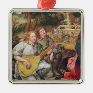 Jungfrau und Kind mit Engeln Silbernes Ornament