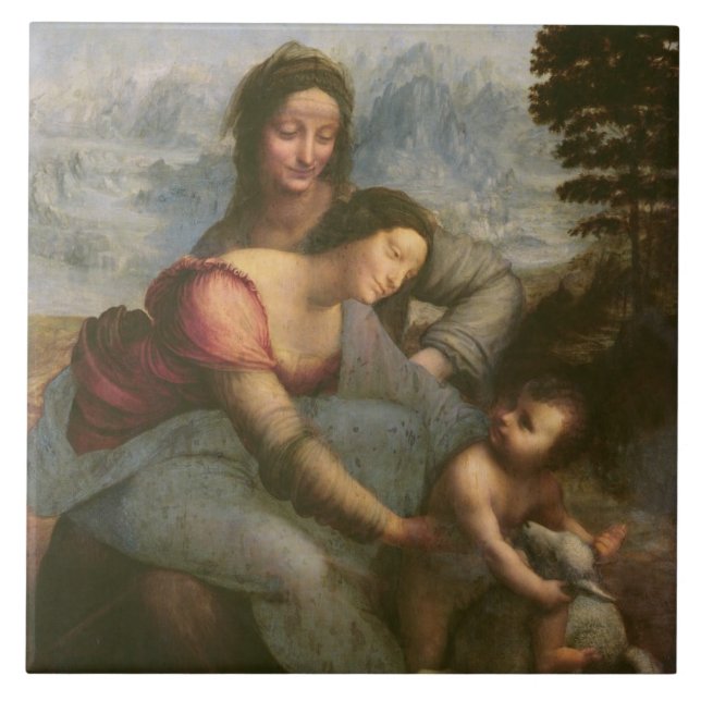 Jungfrau und Kind mit St Anne, c.1510 Fliese (Vorderseite)