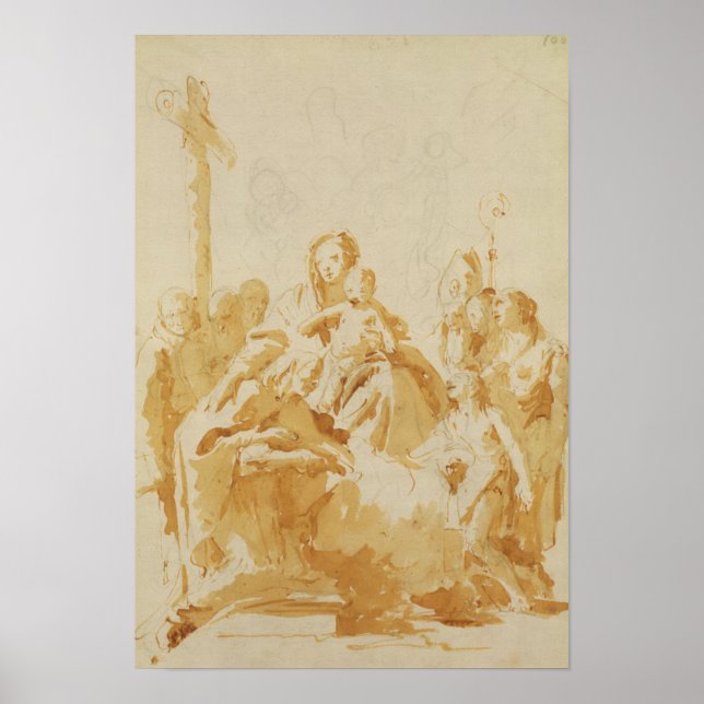 Jungfrau und Kind von Bischöfen, Mönchen und Fraue Poster (Vorne)