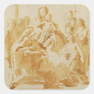 Jungfrau und Kind von Bischöfen, Mönchen und Fraue Quadratischer Aufkleber