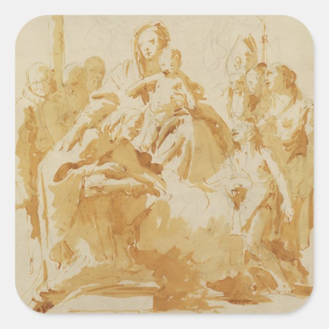 Jungfrau und Kind von Bischöfen, Mönchen und Fraue Quadratischer Aufkleber (Vorderseite)