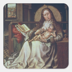 Jungfrau und Kind vor einem Firescreen, c.1440 Quadratischer Aufkleber