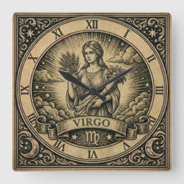 Jungfrau Vintage-Zodiakus-Wanduhr Quadratische Wanduhr
