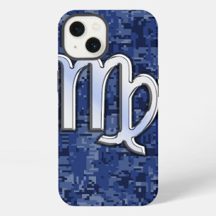 Jungfrau-Zodiac auf Marineblau Digital Camo Dekor iPhone Hülle