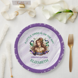 Jungfrau-Zodiac-Baby-Party Lavendel und Grün Pappteller