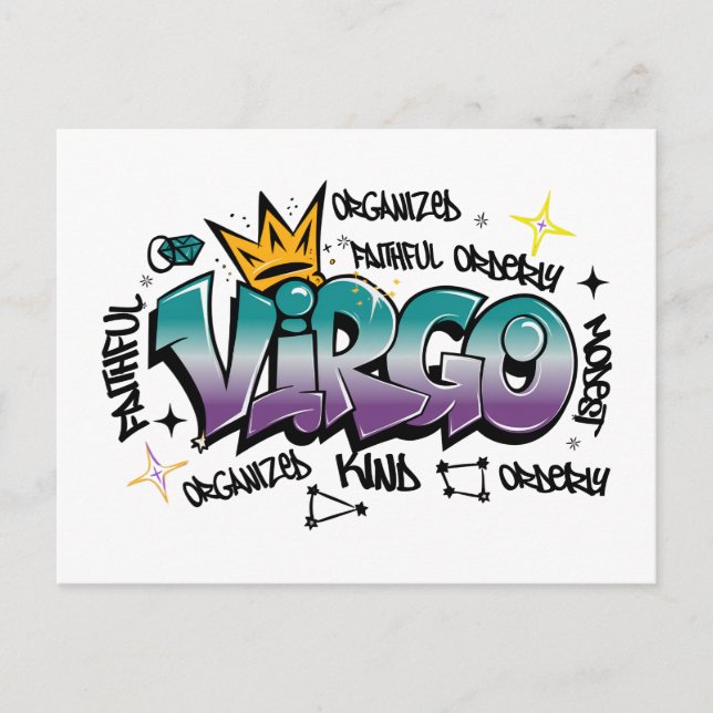 Jungfrau-Zodiak-Graffiti Postkarte (Vorderseite)