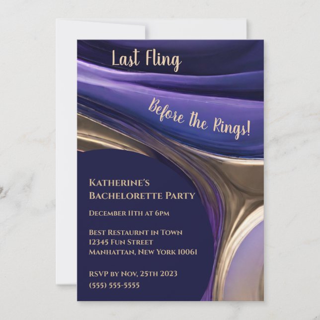 Junggeselinnen-Abschied-Abstrakt Blau, Lila und Go Einladung (Vorderseite)