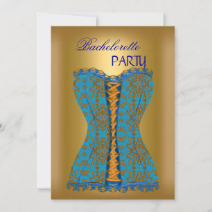 Junggeselinnen-Abschied Aquamarin Blue Corset Gelb Einladung