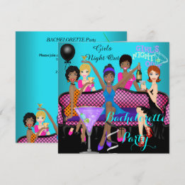 Junggeselinnen-Abschied Aquamarin Pink Fun Giro de Einladung