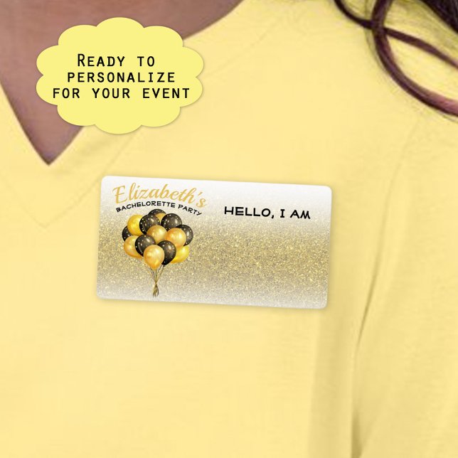 Junggeselinnen-Abschied Balloons Gold Glitzer Name (Have custom sticker label name tags for your guests to identify each other. Add guest name at event.)