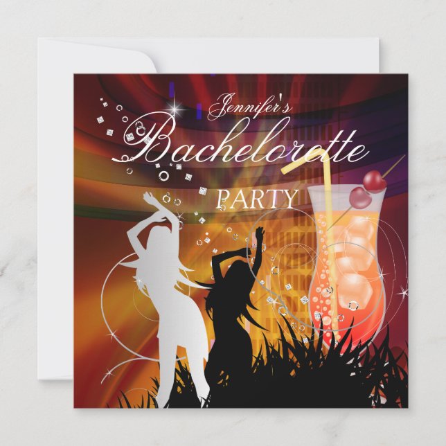 Junggeselinnen-Abschied Black Gold White Cocktail Einladung (Vorderseite)