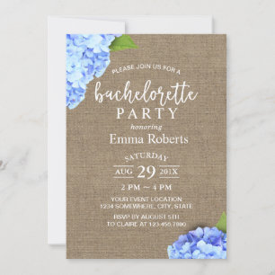 Junggeselinnen-Abschied Blue Hydrangea Rustic Burl Einladung