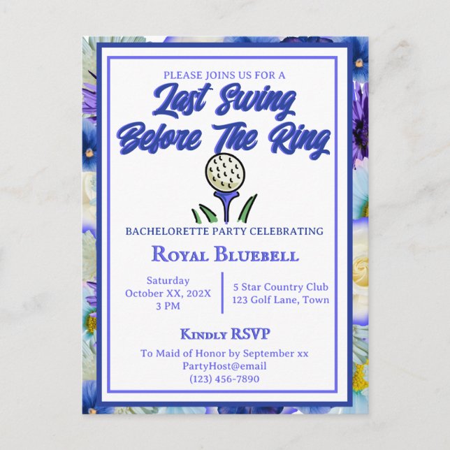 Junggeselinnen-Abschied Brautparty Golf Blue Blume Postkarte (Vorderseite)