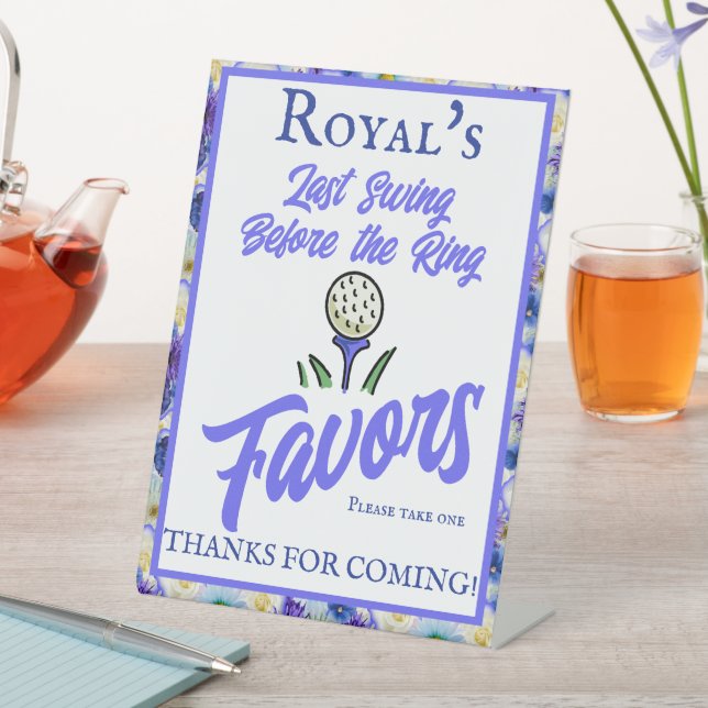 Junggeselinnen-Abschied Brautparty Golf Blue Flora Sockelschild (In Situ)