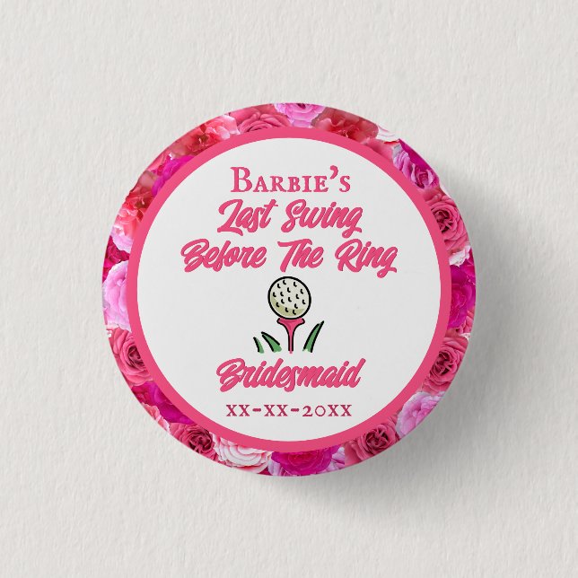 Junggeselinnen-Abschied Brautparty Golf Pink Blüte Button (Vorderseite)