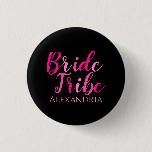 Junggeselinnen-Abschied Bride Tribe Hot Pink Black Button