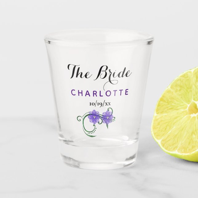 Junggeselinnen-Abschied Bride Wedding Purple Flowe Schnapsglas (Vorderseite)
