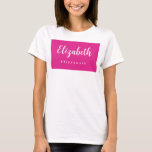 Junggeselinnen-Abschied Bridesmaid Name Pink T-Shirt<br><div class="desc">Benutzerdefiniert Bildtext hier Bekleidungsvorlage Personalisierte Vorderseite Design Drucken Frauen's rosa Weiß Junggeselinnen-Abschied Bridesmaid Name Basic T - Shirt.</div>