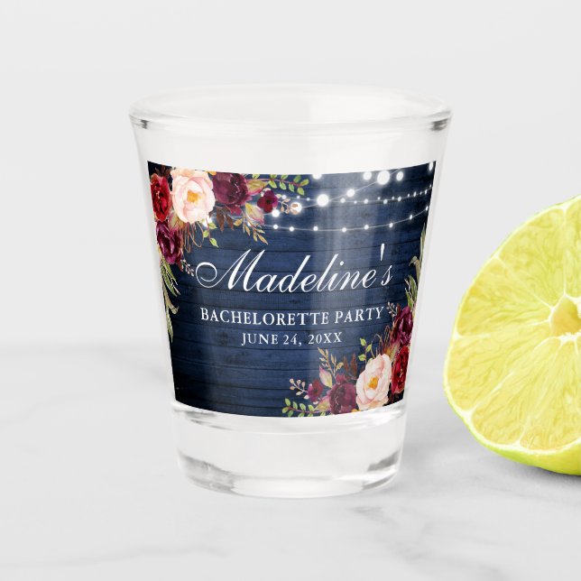 Junggeselinnen-Abschied Burgundy Blauer Wald Schnapsglas (Vorderseite)