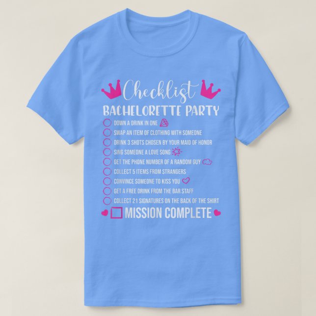 Junggeselinnen-Abschied Checklist Games Bride 20 T-Shirt (Design vorne)