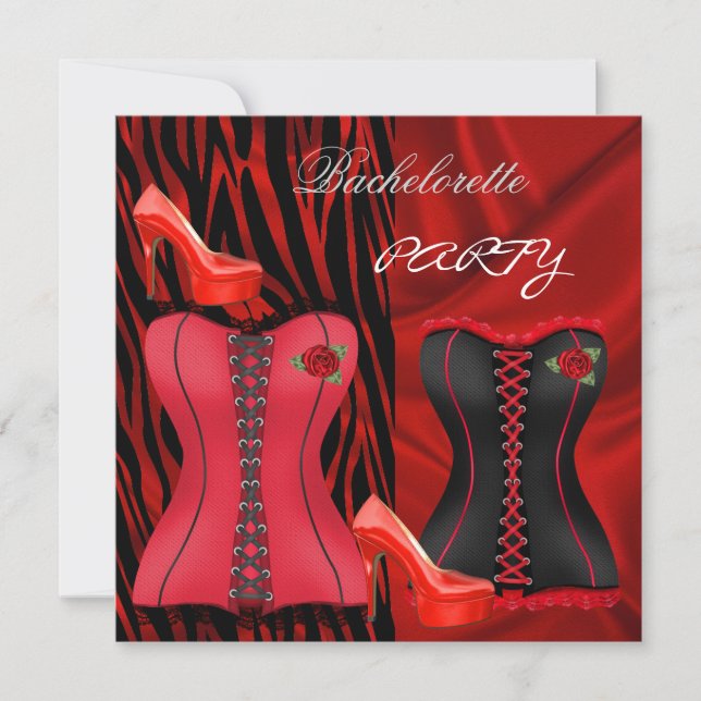 Junggeselinnen-Abschied Corset Black Hi Heel Shoes Einladung (Vorderseite)