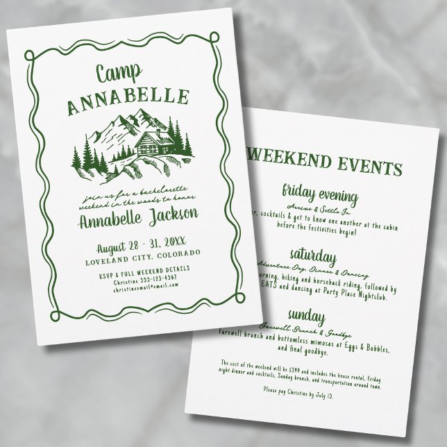 Junggeselinnen-Abschied des handgezogenen Camps Einladung (Camp Bachelorette Party Invitation)