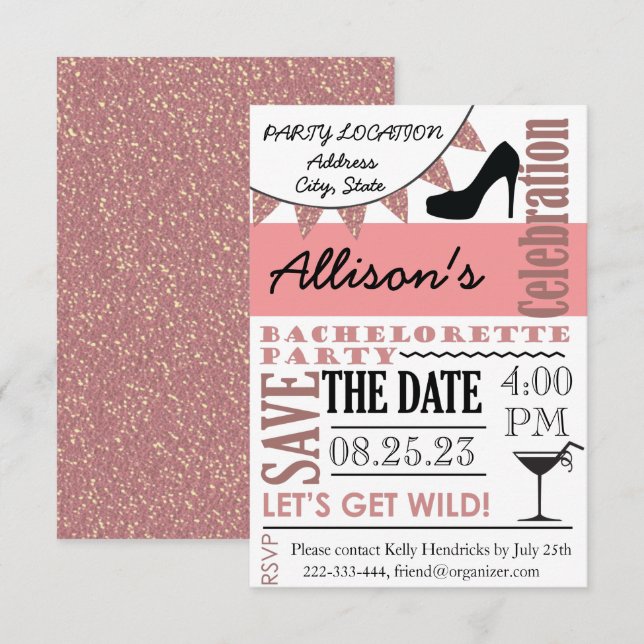 Junggeselinnen-Abschied-Designeinladung Einladung (Vorne/Hinten)