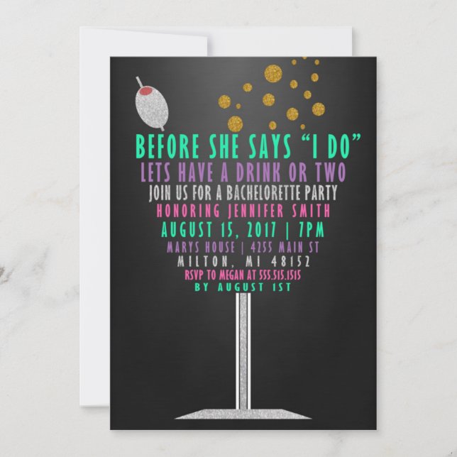 Junggeselinnen-Abschied Einladungen - Glitzer (Vorderseite)