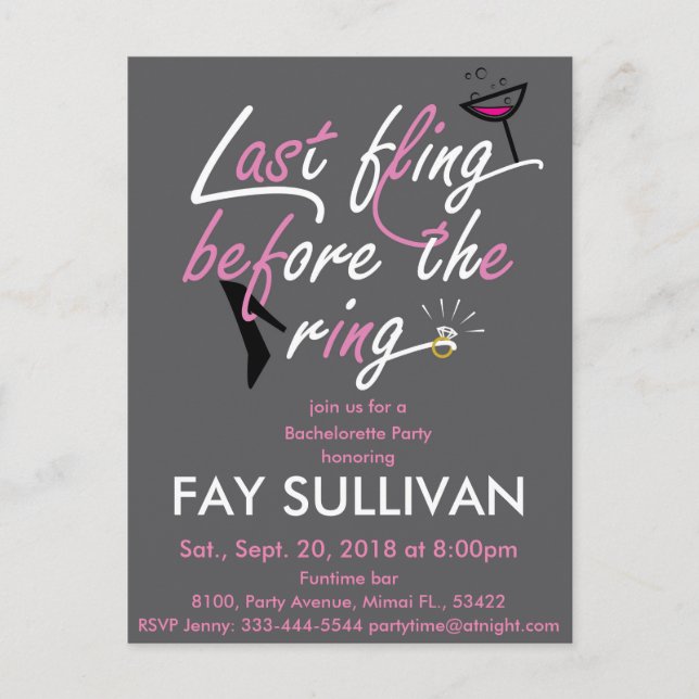 Junggeselinnen-Abschied Einladungspostkarte (Vorderseite)