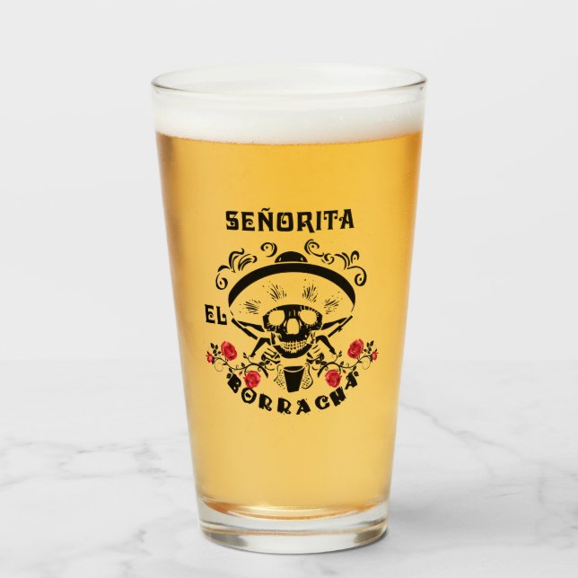 Junggeselinnen-Abschied El Borracha Beer Glas (Vorne (Gefüllt))