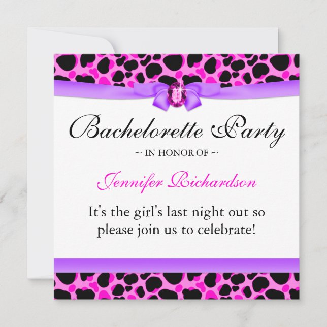 Junggeselinnen-Abschied Funky Diva Leopard Rosa Einladung (Vorderseite)