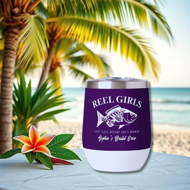 Junggeselinnen-Abschied Gifts-Hawaiian Lila (Bachelorette Party Gifts Reel Girls Hawaiian Fisherman Trend Fish Wine Tumbler)