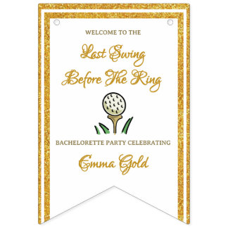 Junggeselinnen-Abschied Golf Gold Glitzer & White Wimpelkette
