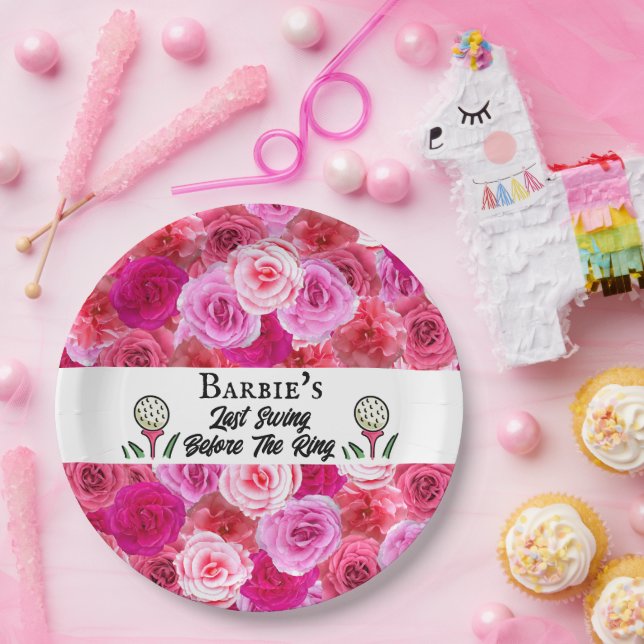 Junggeselinnen-Abschied Golf Pink Blumen Personali Pappteller (Party)