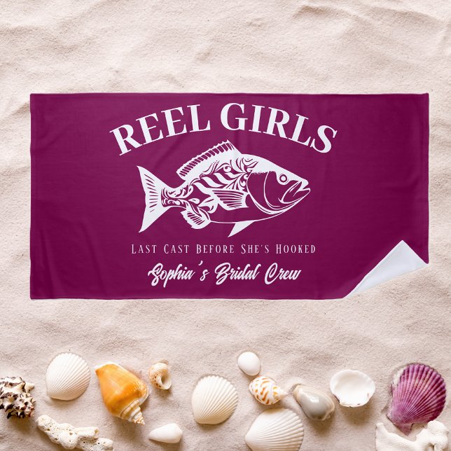 Junggeselinnen-Abschied Hawaiian Fisherman Style Strandtuch (Bachelorette Party Gifts Reel Girls Hawaiian Fisherman Trend Fish Beach Towel Wine Color)