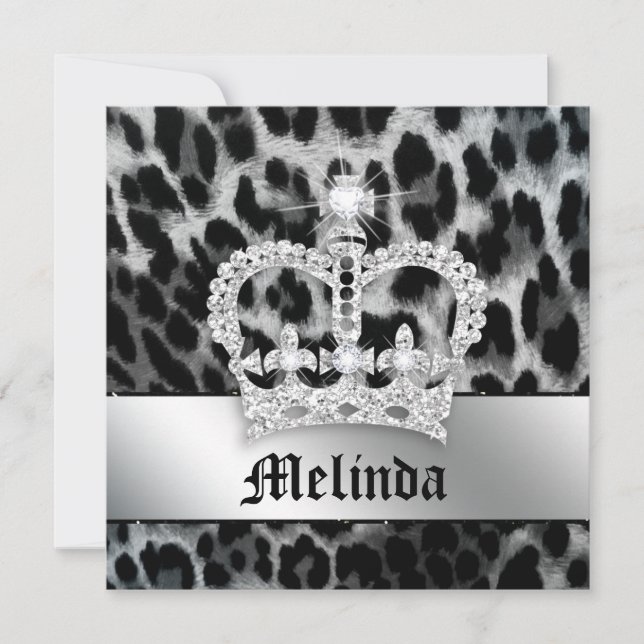 Junggeselinnen-Abschied Invite Leopard Black Crown Einladung (Vorderseite)