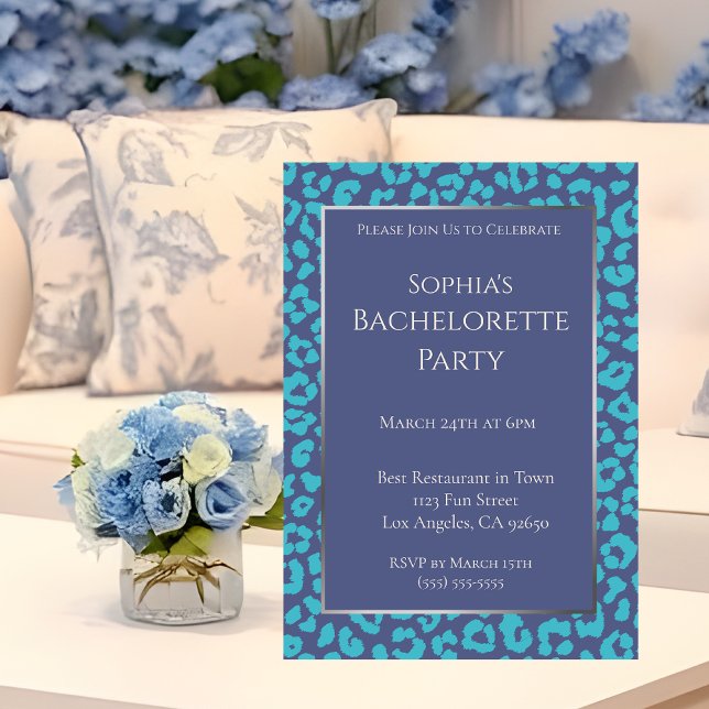 Junggeselinnen-Abschied-Leopard-Muster-blau- Einladung (Bachelorette Party-Leopard Pattern-Blue- Invitation)