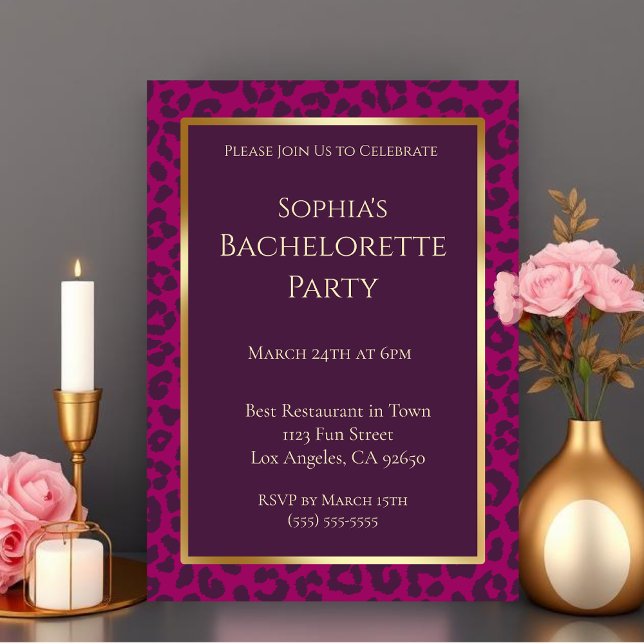 Junggeselinnen-Abschied-Leopard-Muster-Magenta- Einladung (Bachelorette Party-Leopard Pattern-Magenta- Invitation)