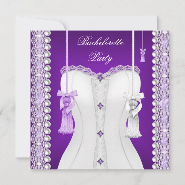 Junggeselinnen-Abschied Lila Lilac Corset Tassels Einladung (Vorderseite)
