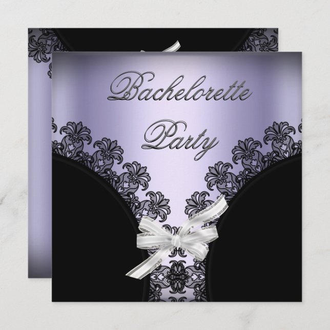 Junggeselinnen-Abschied Lilac Lila Black Lace Einladung (Vorne/Hinten)