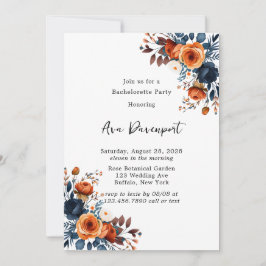 Junggeselinnen-Abschied Navy Blue und Orange Peony Einladung