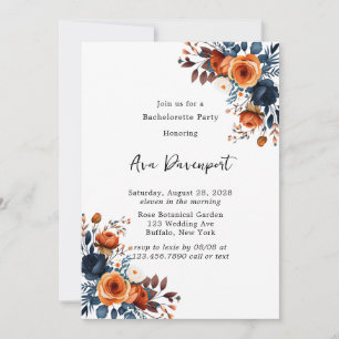 Junggeselinnen-Abschied Navy Blue und Orange Peony Einladung