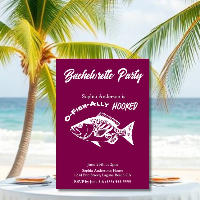 Junggeselinnen-Abschied "O-Fisch-Hooked" Einladung (Bachelorette Party O-fish-ally Hooked Fisherman Core Hawaiian Fish islander Bachelorette Invitations)