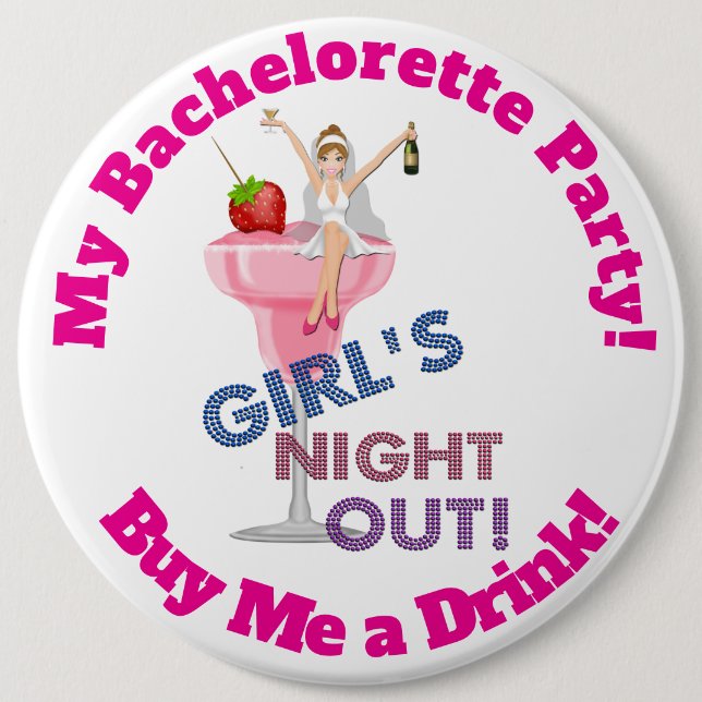 Junggeselinnen-Abschied Pinback Button, 6 HUGE Button (Vorderseite)