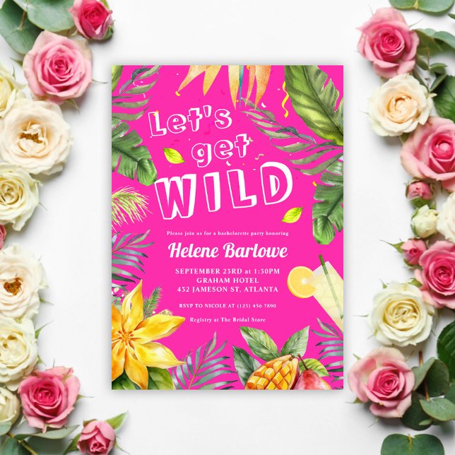 Junggeselinnen-Abschied Pink Girly Fun Tropical Einladung (Pink Fun Girly Bachelorette Party Invitation)