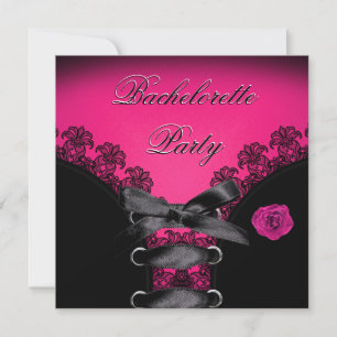 Junggeselinnen-Abschied Pink Rose Black Lace Einladung