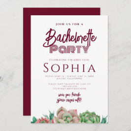 Junggeselinnen-Abschied Red Burgundy CACTUS Modern Einladung