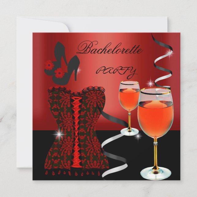 Junggeselinnen-Abschied Red Corset Black Wine Schu Einladung (Vorderseite)